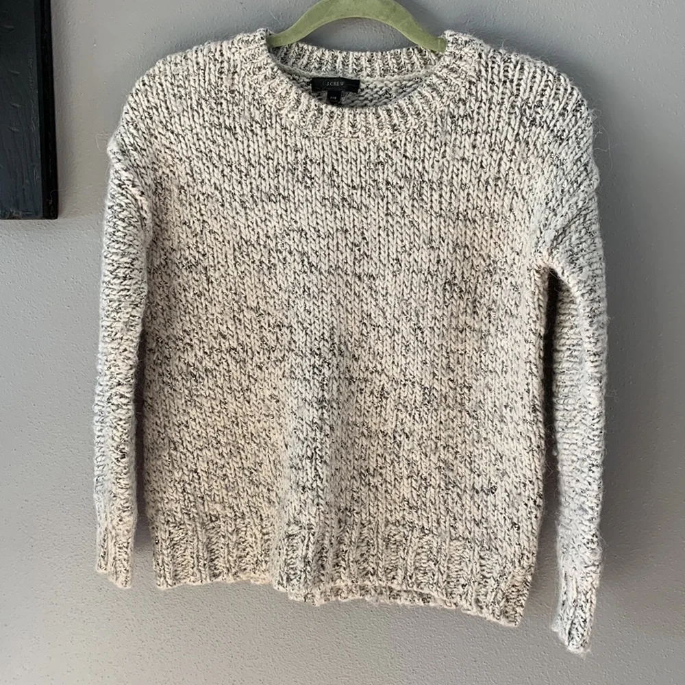 J. Crew Marled Drop-Shoulder Gray/Cream Raw Seam Sweater